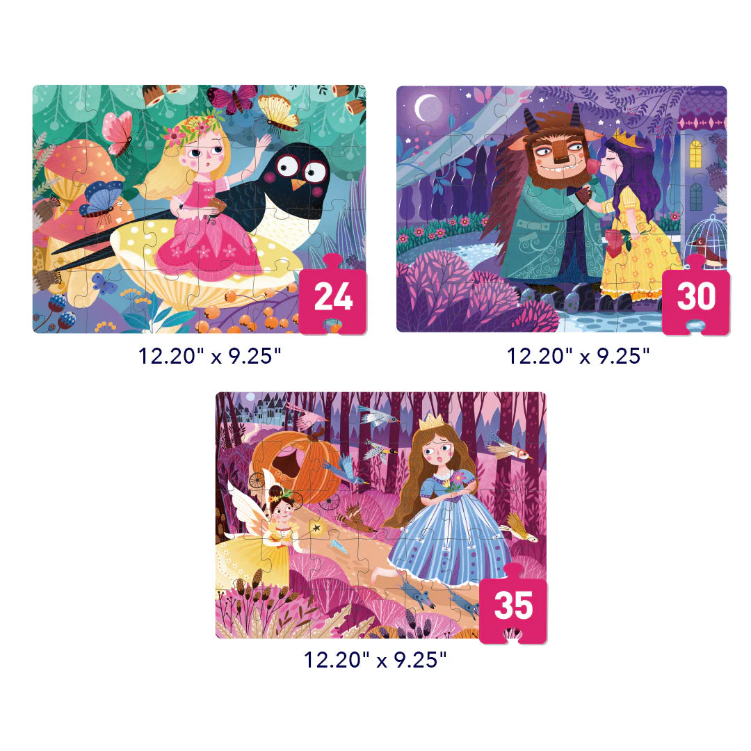 Mideer Puzzles Level Up! avec sac de rangement Niveau 3 : Princesses, 24 à 35 pièces