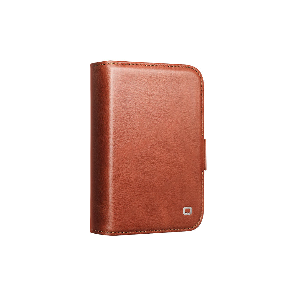 QIALINO Étui Portefeuille Magnétique Marron Clair en cuir pleine fleur pour iPhone Duo