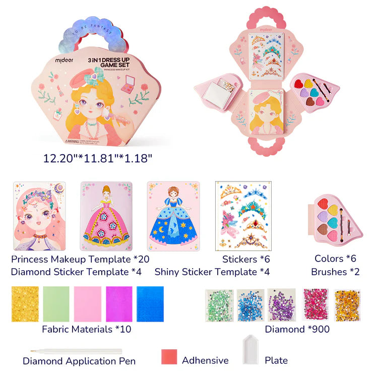 Mideer Coffret de Jeu d’Habillage 3-en-1 : Maquillage Fantaisie Princesse