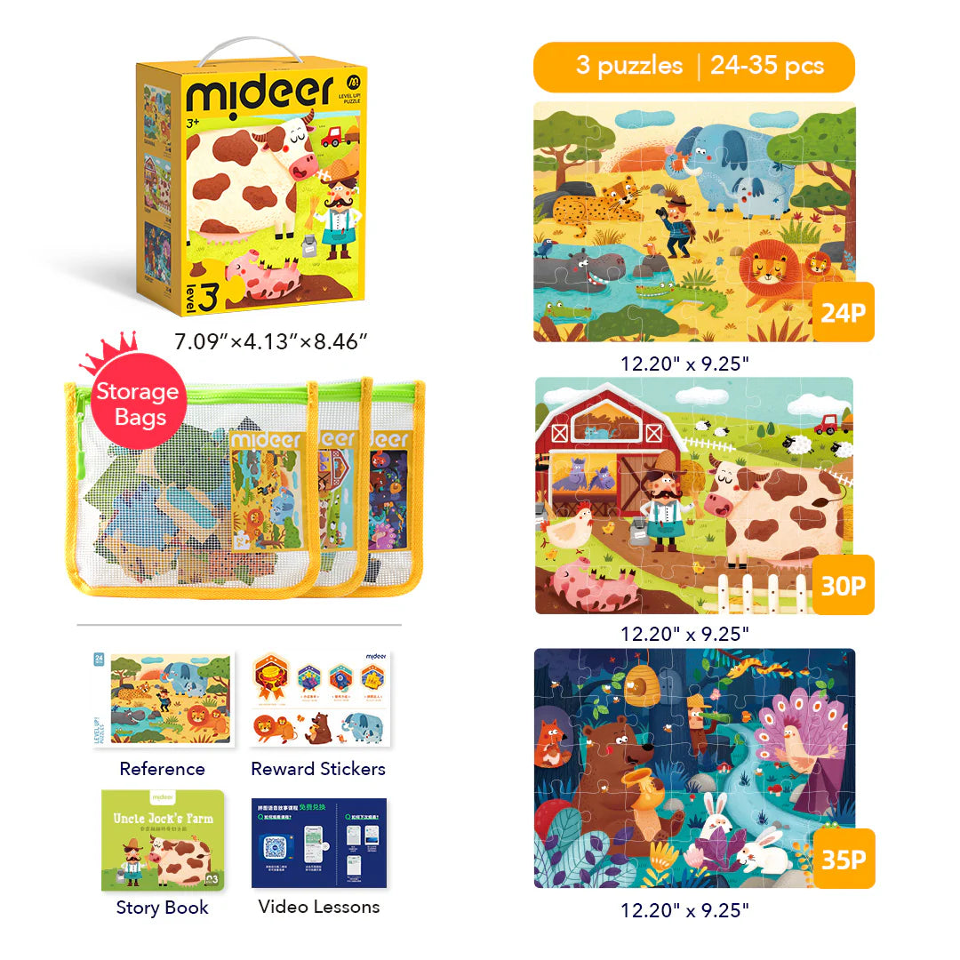 Mideer Puzzles Level Up! avec sac de rangement Niveau 3 : Paysages naturels, 24 à 35 pièces