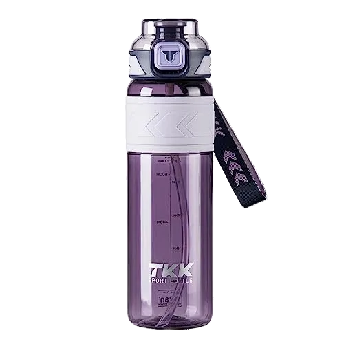TKK Bouteille de Sport en Tritan 1000ml, paille amovible, couvercle anti-fuite, sans BPA
