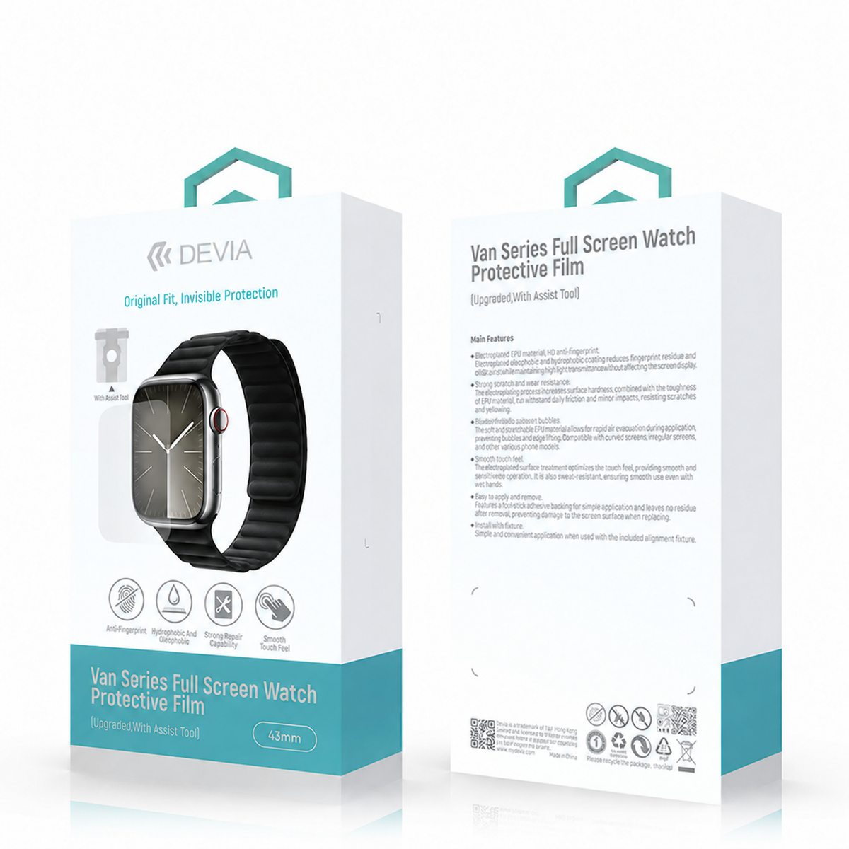 Devia Van Series Film de Protection Écran, avec Outil d’installation pour Apple Watch 43mm