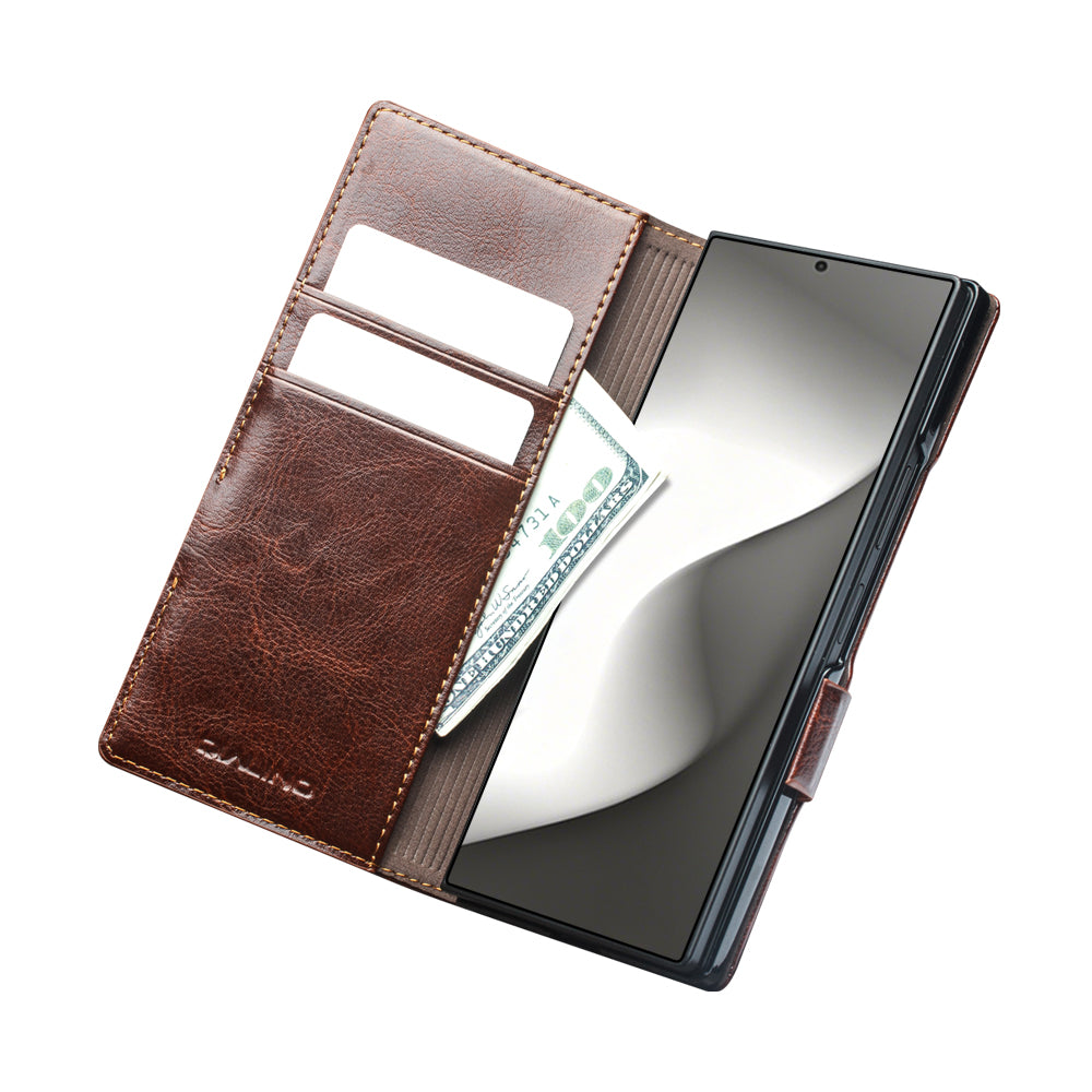 QIALINO Étui Portefeuille en cuir Marron avec fermeture magnétique pour Samsung Galaxy Fold8 Ultra
