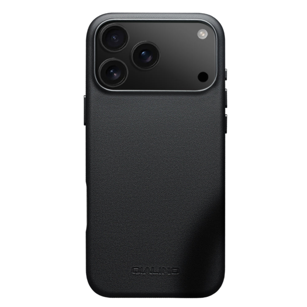 QIALINO Coque arrière Premium Noir, en cuir véritable fait main, compatible MagSafe, pour iPhone 17 Pro Max