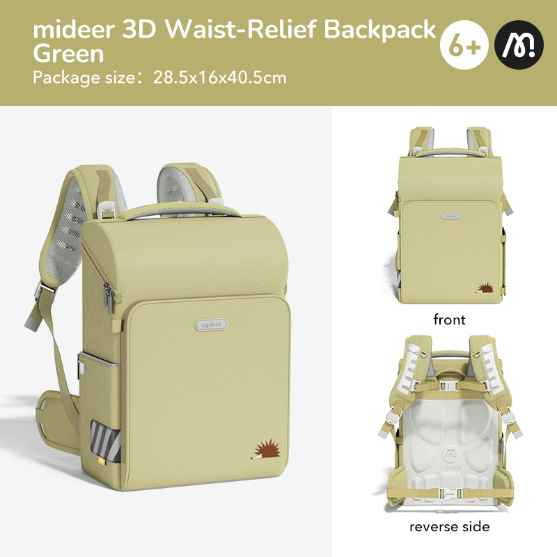 Mideer Backpack, Sac à dos enfant 3D Waist-Relief Vert