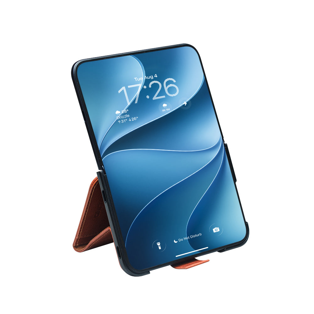 QIALINO Étui Portefeuille Magnétique Marron Clair en cuir pleine fleur pour iPhone Duo