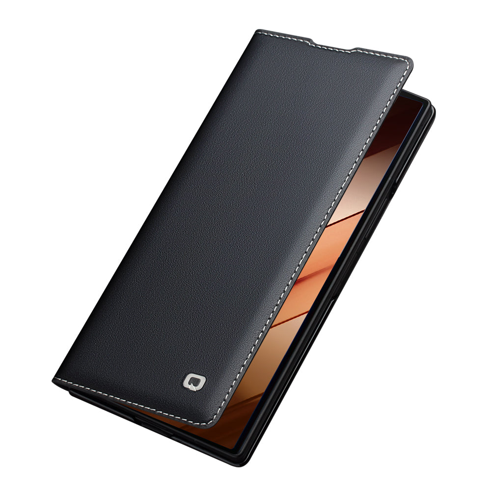QIALINO Étui Premium Noir, en cuir véritable pleine fleur fait main, pour Samsung Galaxy Z Fold7