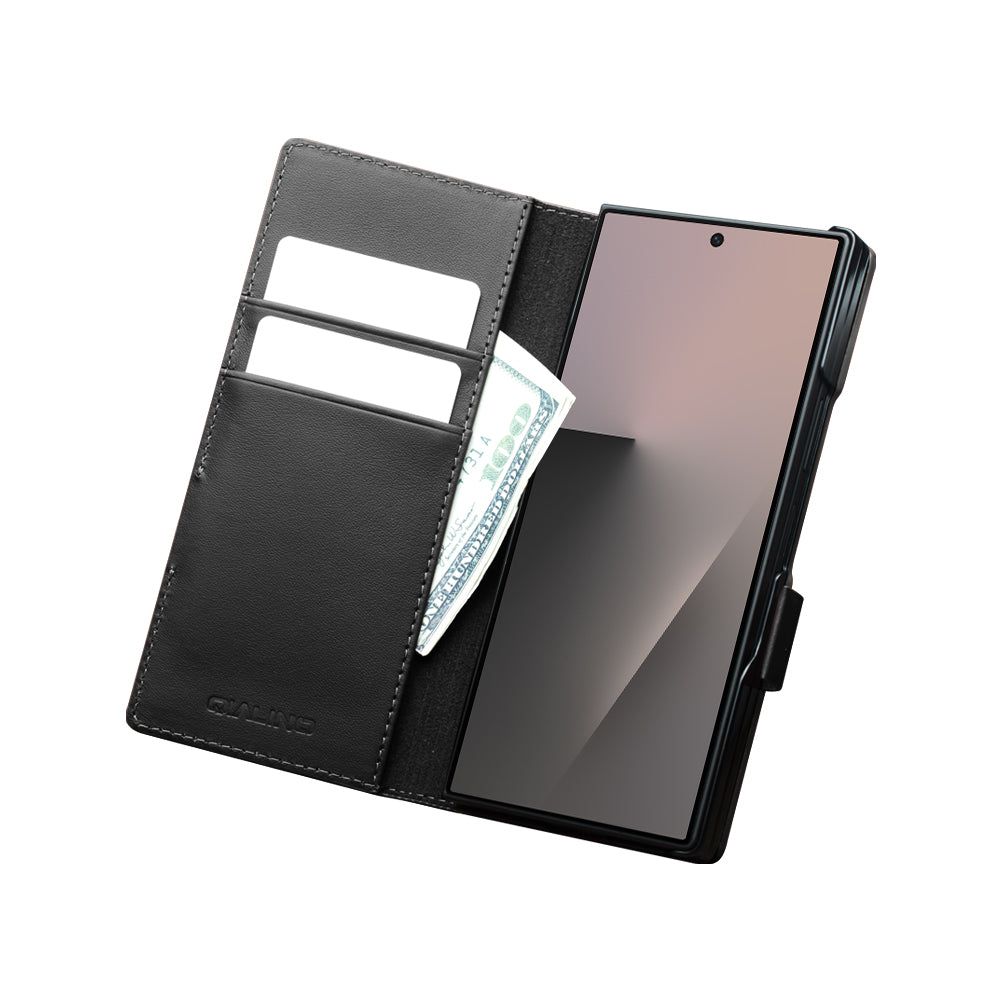 QIALINO Étui Portefeuille Magnétique Noir en cuir pleine fleur pour Samsung Galaxy Fold8 Ultra