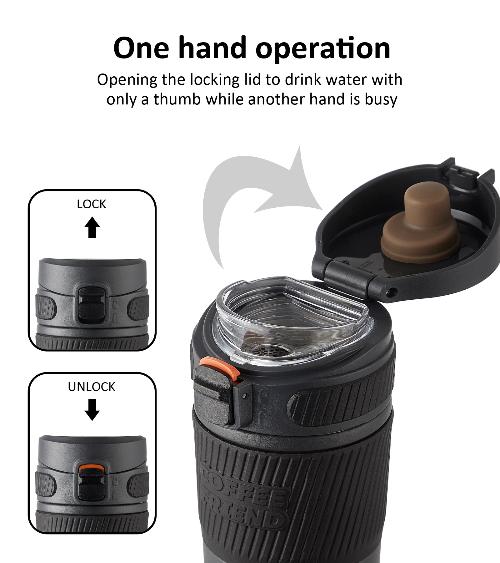 TKK Mug de Voyage isotherme 450ml, réutilisable en acier inoxydable