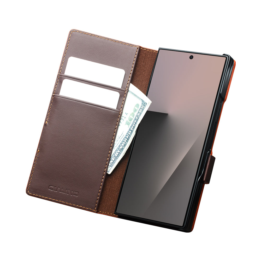 QIALINO Étui Portefeuille Magnétique Marron Foncé en cuir pleine fleur pour Samsung Galaxy Fold8 Ultra