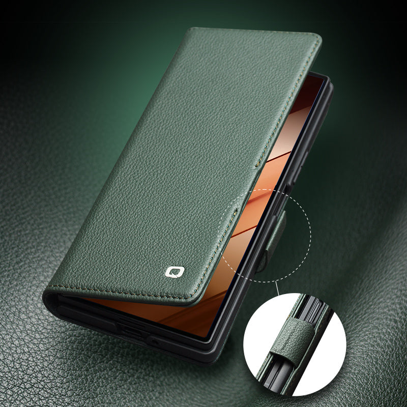 QIALINO Étui Portefeuille Magnétique Noir en cuir pleine fleur pour Samsung Galaxy Fold7