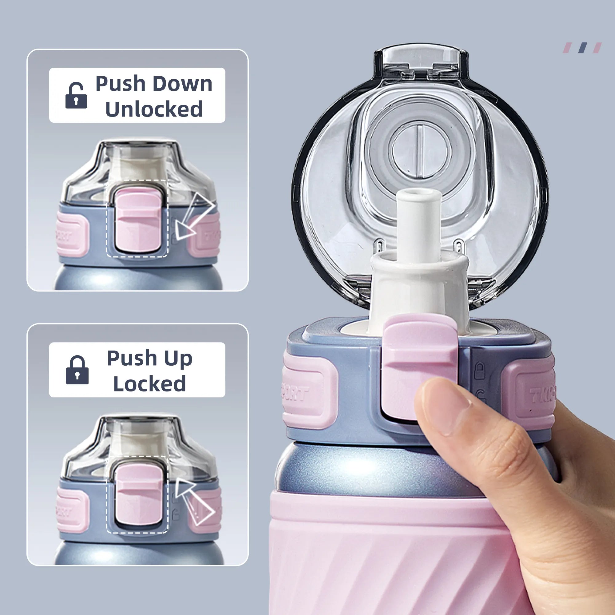 TKK Gourde isotherme 500ml avec paille, thermos réutilisable en acier inoxydable