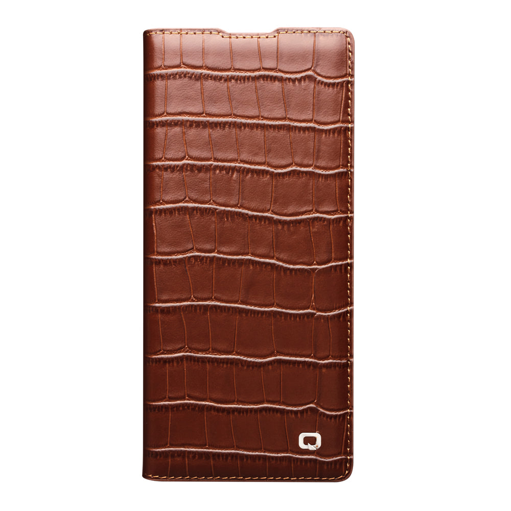 QIALINO Étui Premium Marron, en cuir véritable fait main, finition grain Alligator, pour Samsung Galaxy Z Fold7