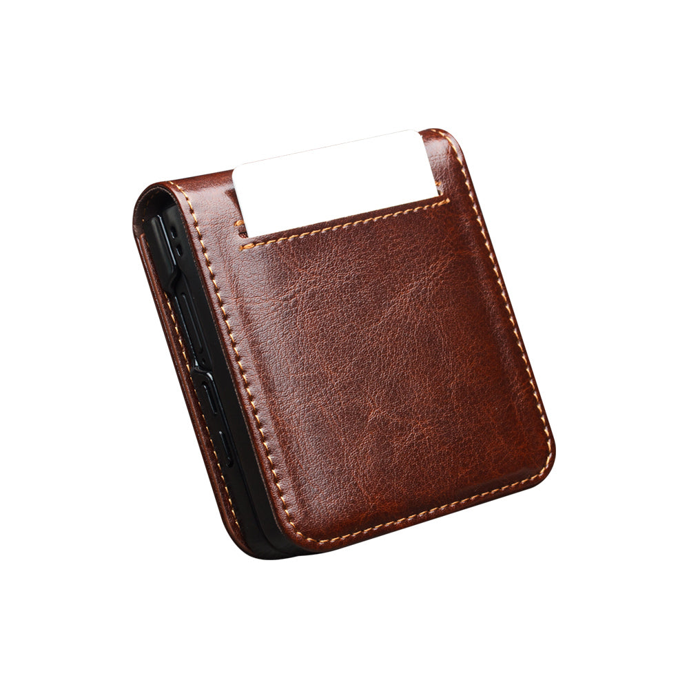 QIALINO Étui Premium Marron, en cuir véritable fait Main pour Samsung Galaxy Z Flip7