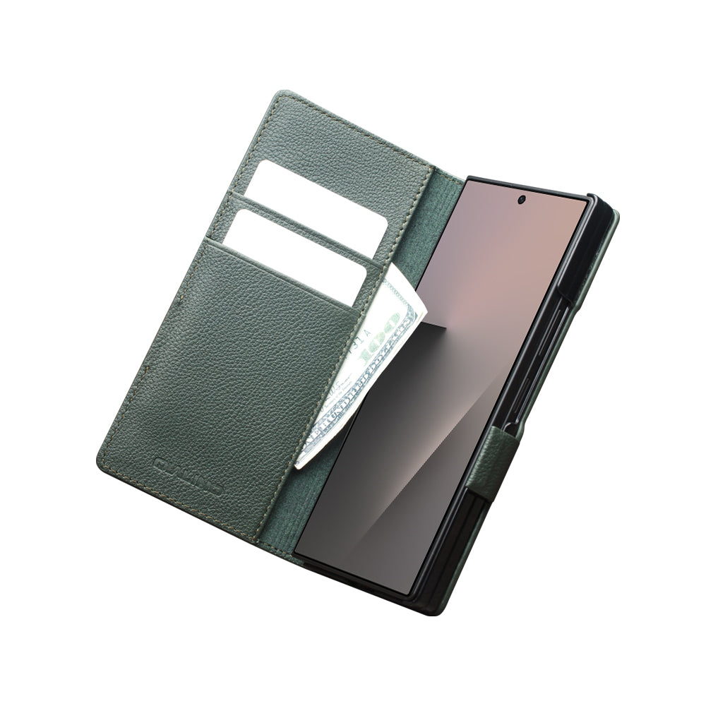 QIALINO Étui Portefeuille Magnétique Cyan en cuir pleine fleur pour Samsung Galaxy Fold8 Ultra