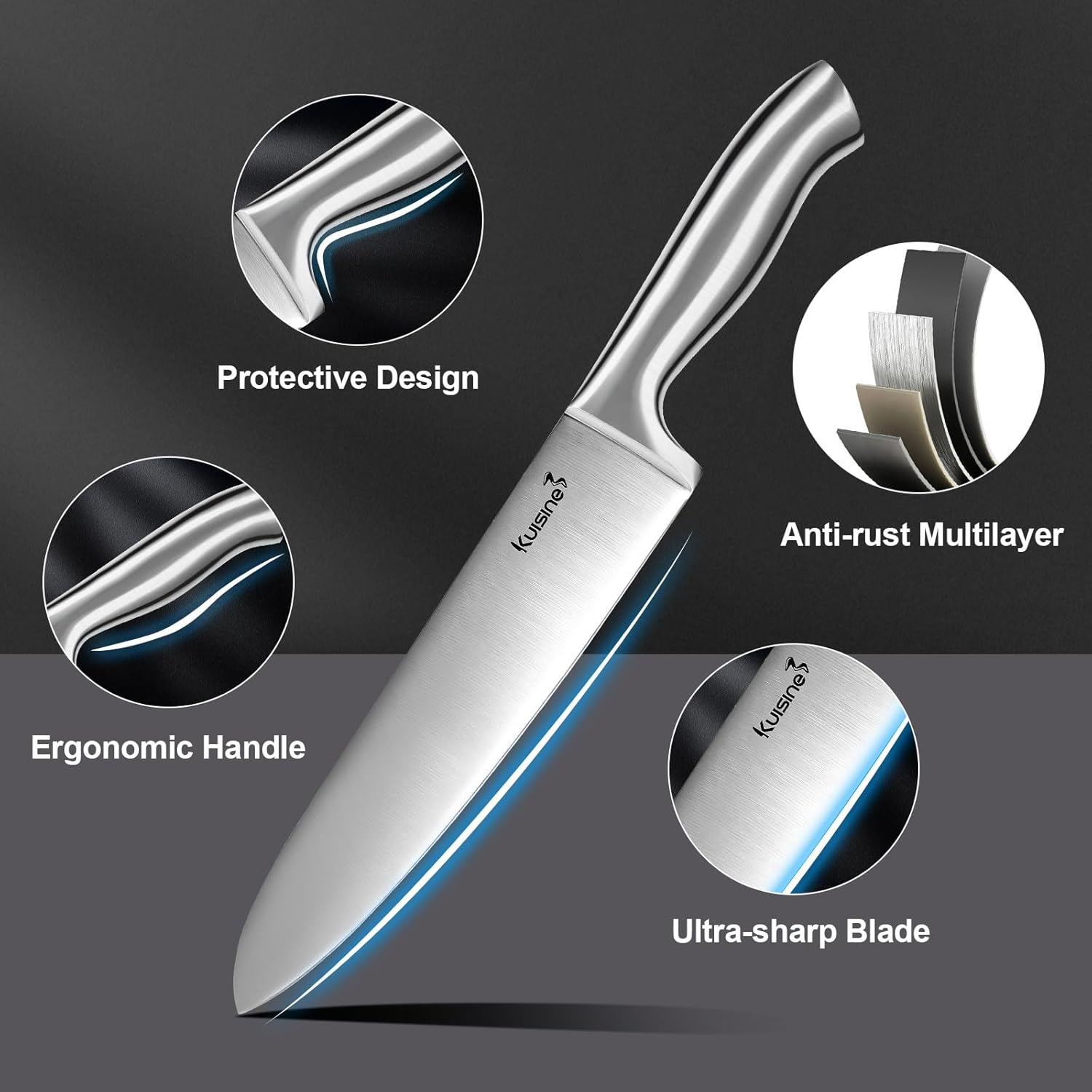 Kuisine Ensemble de Couteaux Premium, 15 Pièces Argent, Acier Inoxydable et Ultra Tranchants