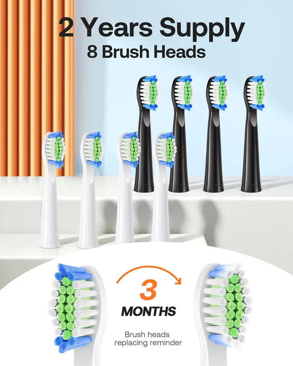 Bitvae D2 Pack, 2 Brosses à Dents électriques Noir et Rose, Ultrasonique avec 8 Têtes de Brosse