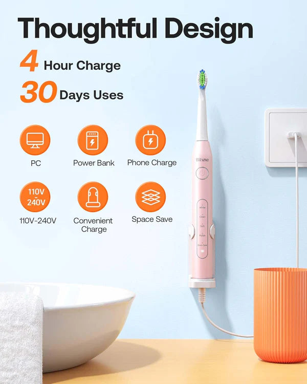 Bitvae D2 Pack, 2 Brosses à Dents électriques Noir et Rose, Ultrasonique avec 8 Têtes de Brosse