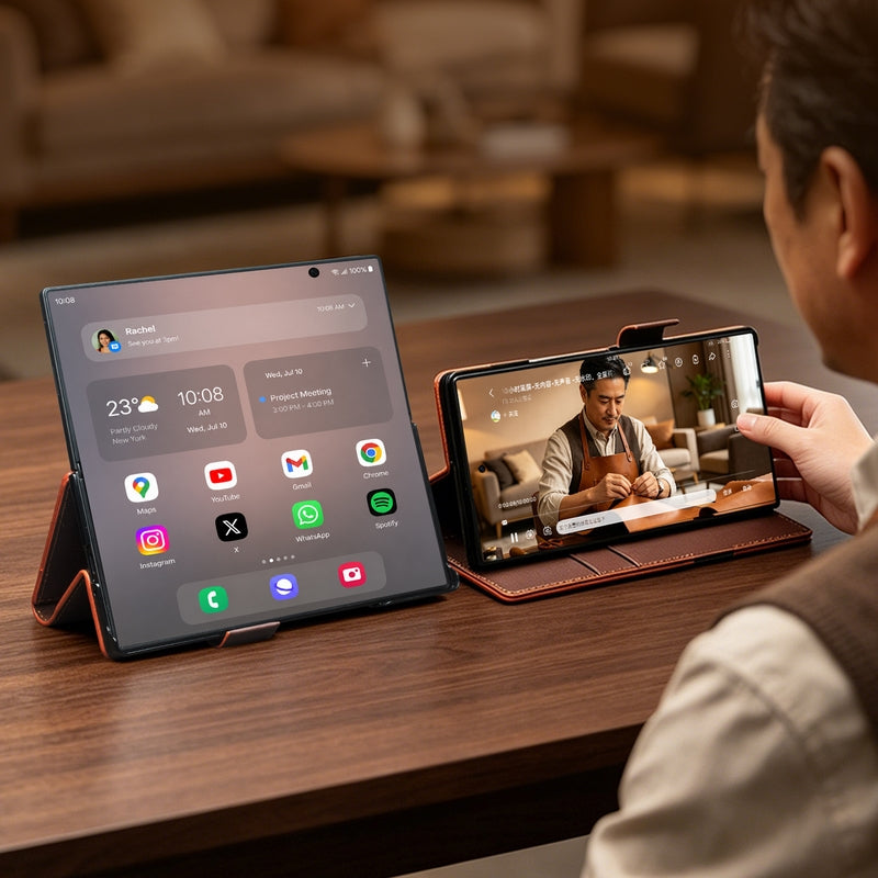 QIALINO Étui Portefeuille Magnétique Marron Foncé en cuir pleine fleur pour Samsung Galaxy Fold8 Ultra