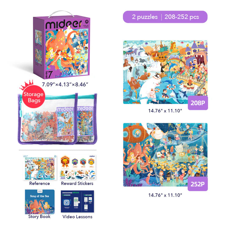 Mideer Puzzles Level Up! avec sac de rangement Niveau 7 : Chant de la mer, 208 à 252 pièces
