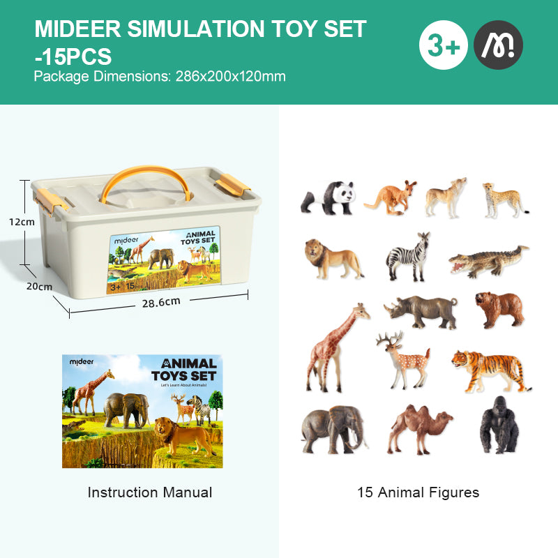 Mideer Coffret d’Animaux du Zoo : 15 Pièces