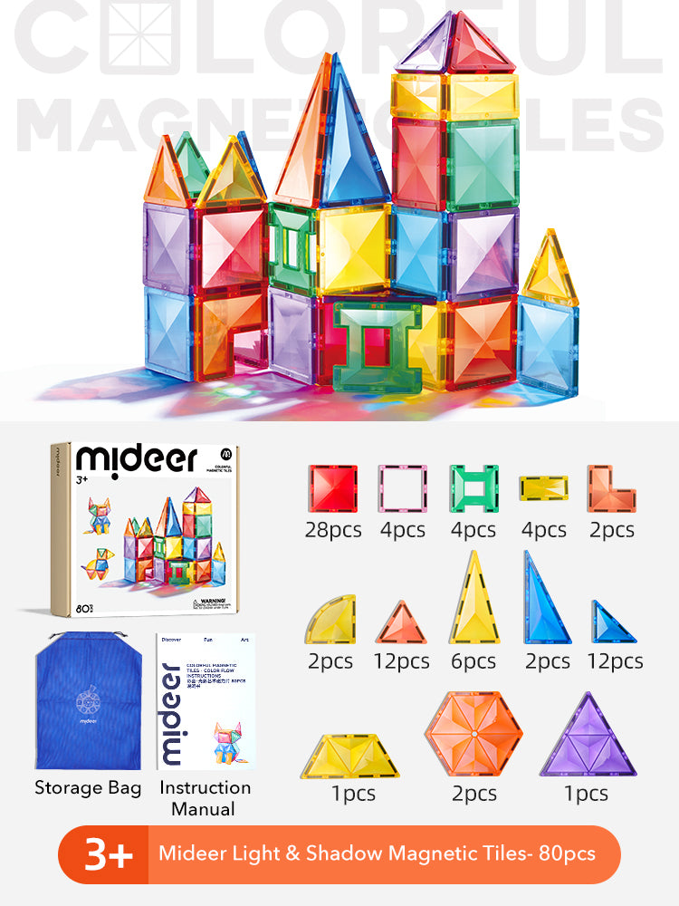 Mideer Tuiles magnétiques prismatiques, 80 pièces