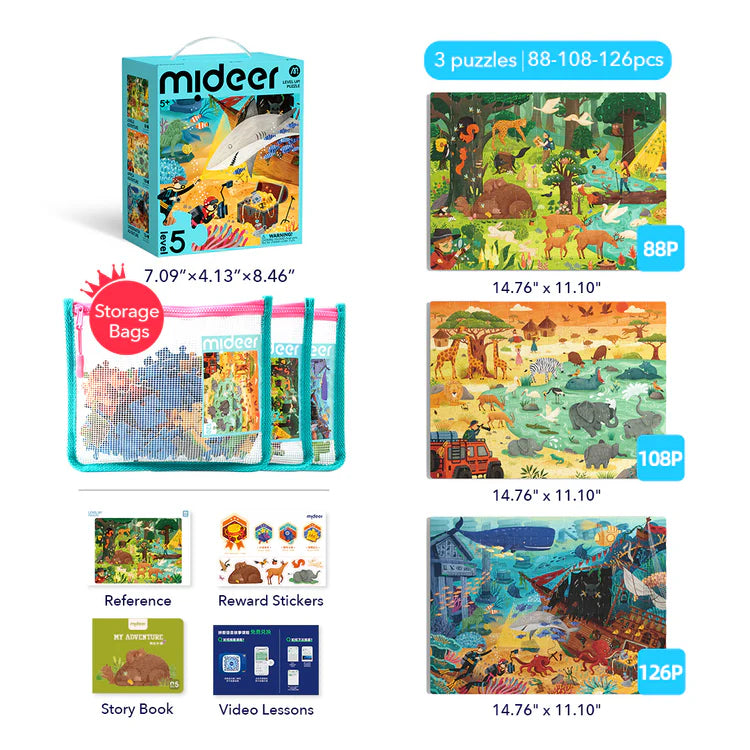 Mideer Puzzles Level Up! avec sac de rangement Niveau 5 : Aventure merveilleuse, 88 à 126 pièces