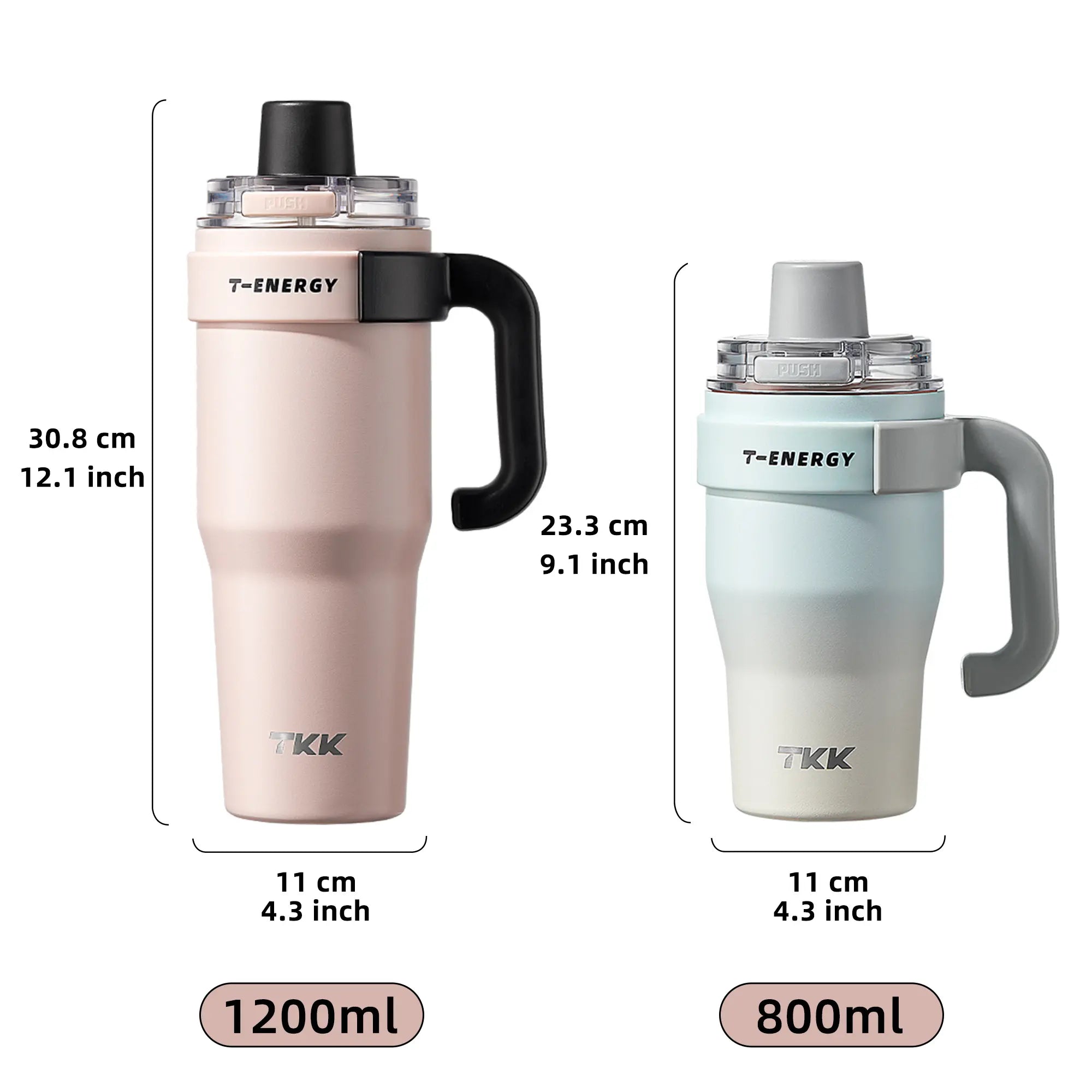 TKK Tumbler isotherme avec poignée, Revêtement intérieur céramique, double paroi avec paille et couvercle