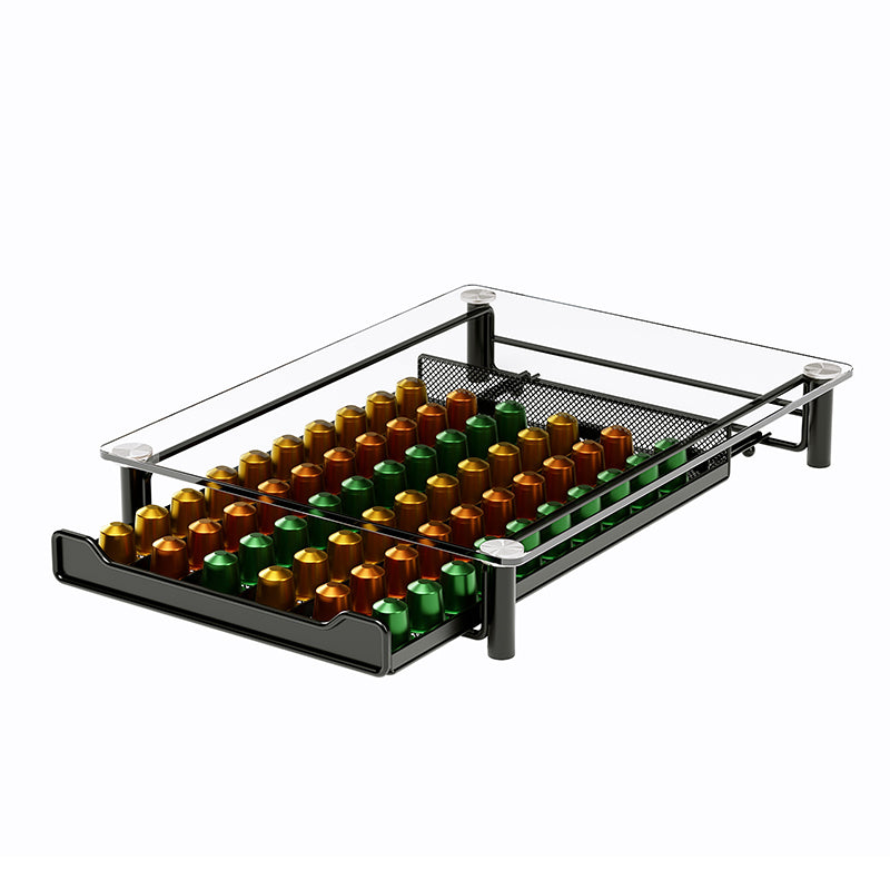 Porte Capsules Café avec Tiroir en Verre Trempé pour Nespresso OriginalLine: Capacité 60 Capsules