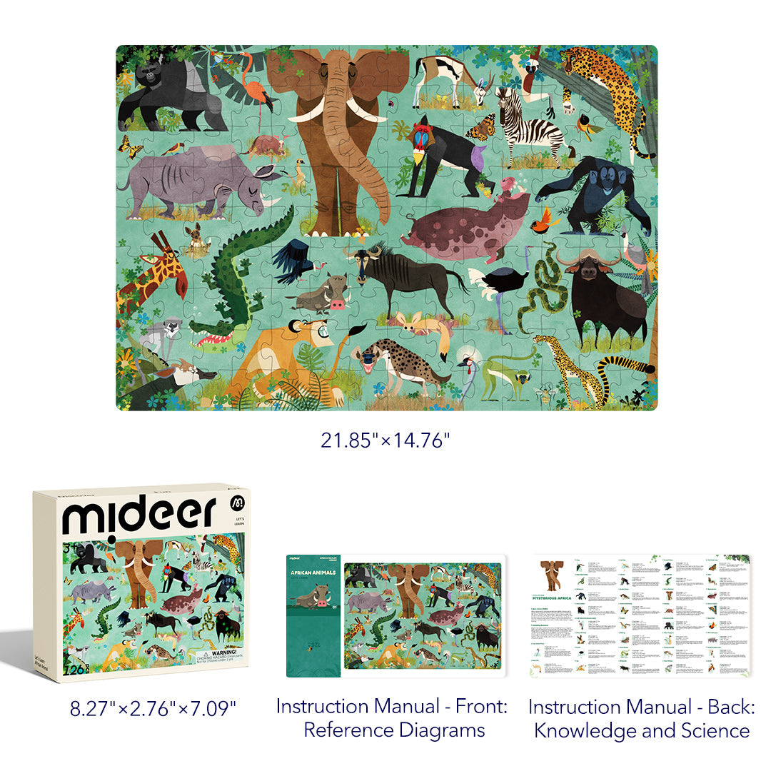 Mideer Puzzle Let’s Learn : Animaux d’Afrique, 126 pièces