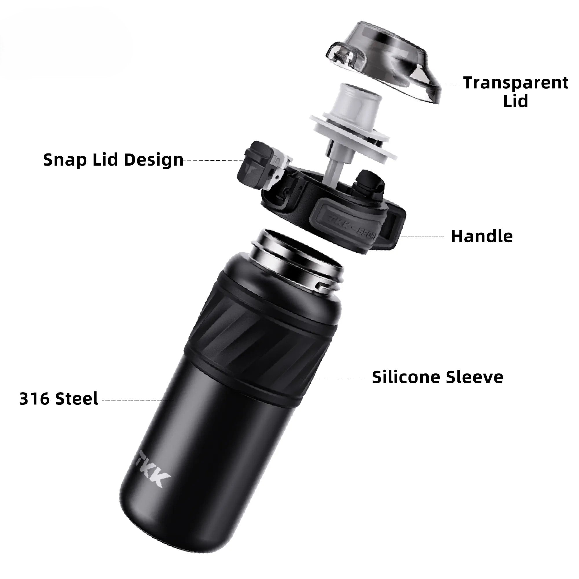TKK Gourde isotherme 500ml avec paille, thermos réutilisable en acier inoxydable