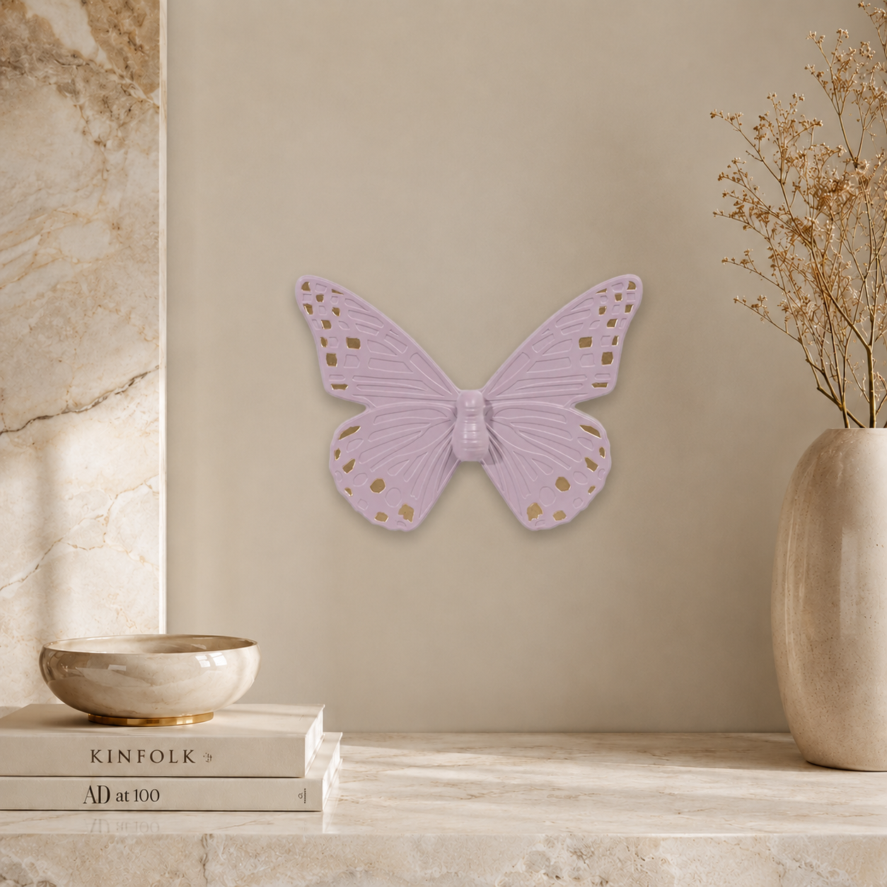 Duo de Papillons Muraux Colorés en Céramique Violet