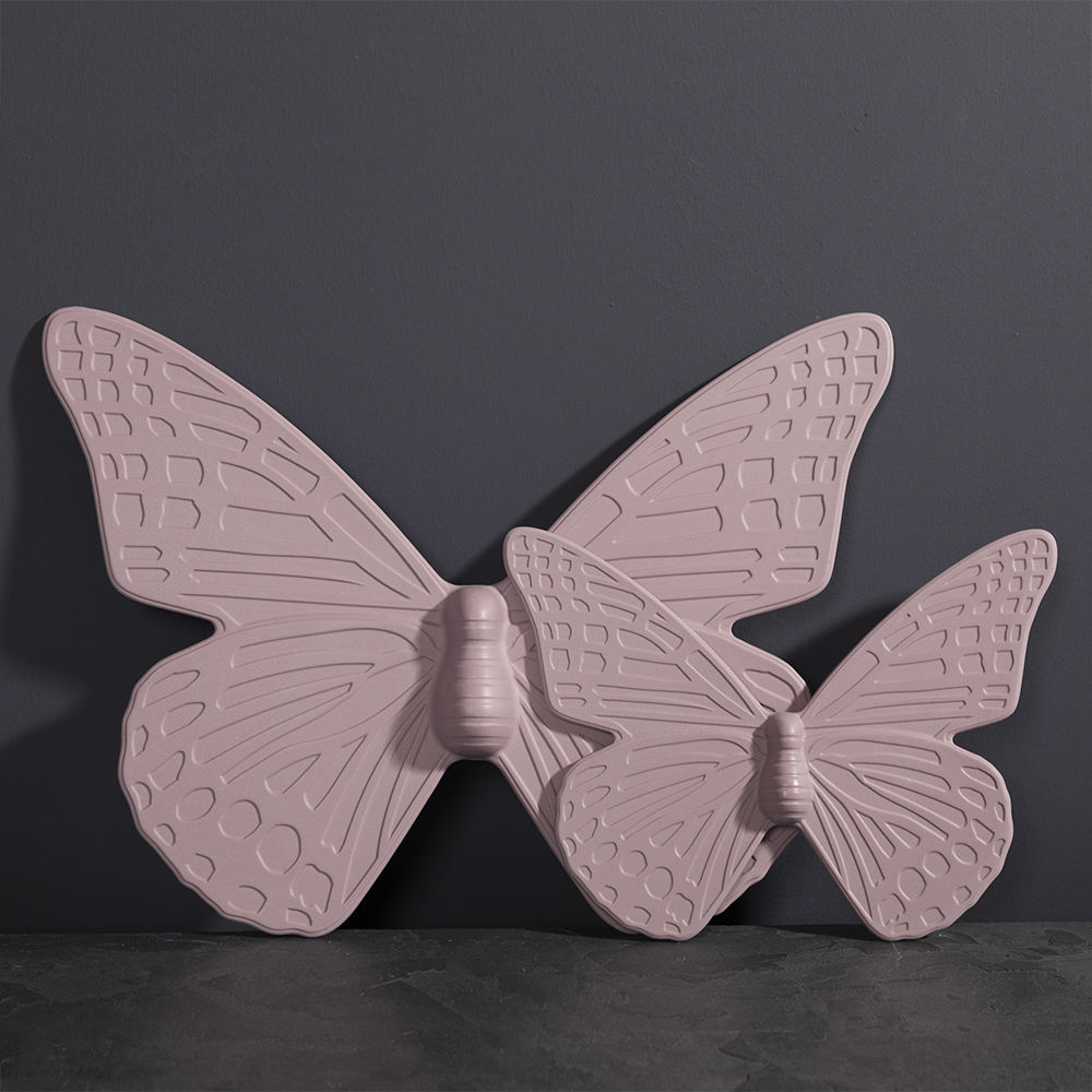Duo de Papillons Muraux Colorés en Céramique Violet