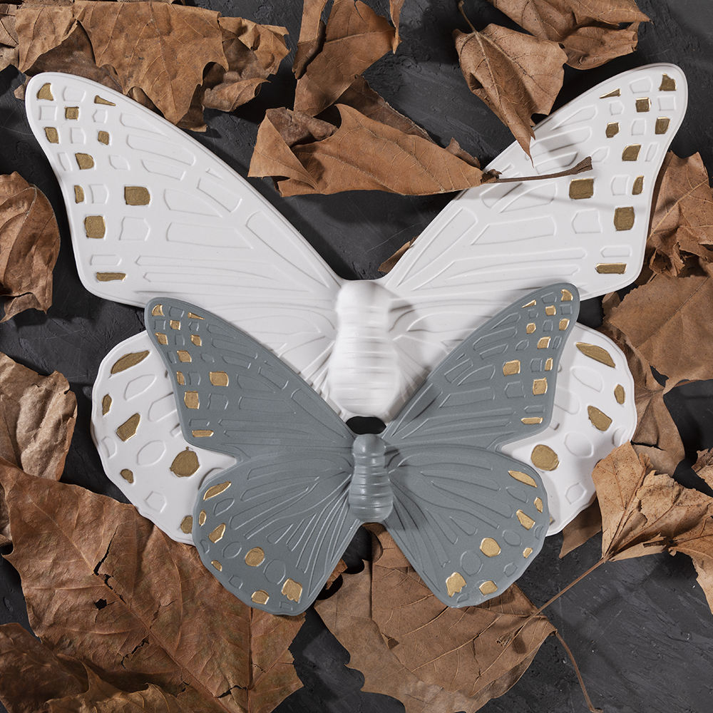 Duo de Papillons Muraux Colorés en Céramique Vert