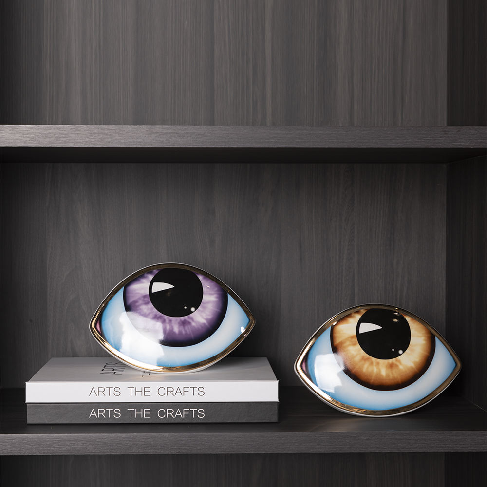 Décoration Œil en Céramique Dorée, Luxe Moderne Orange