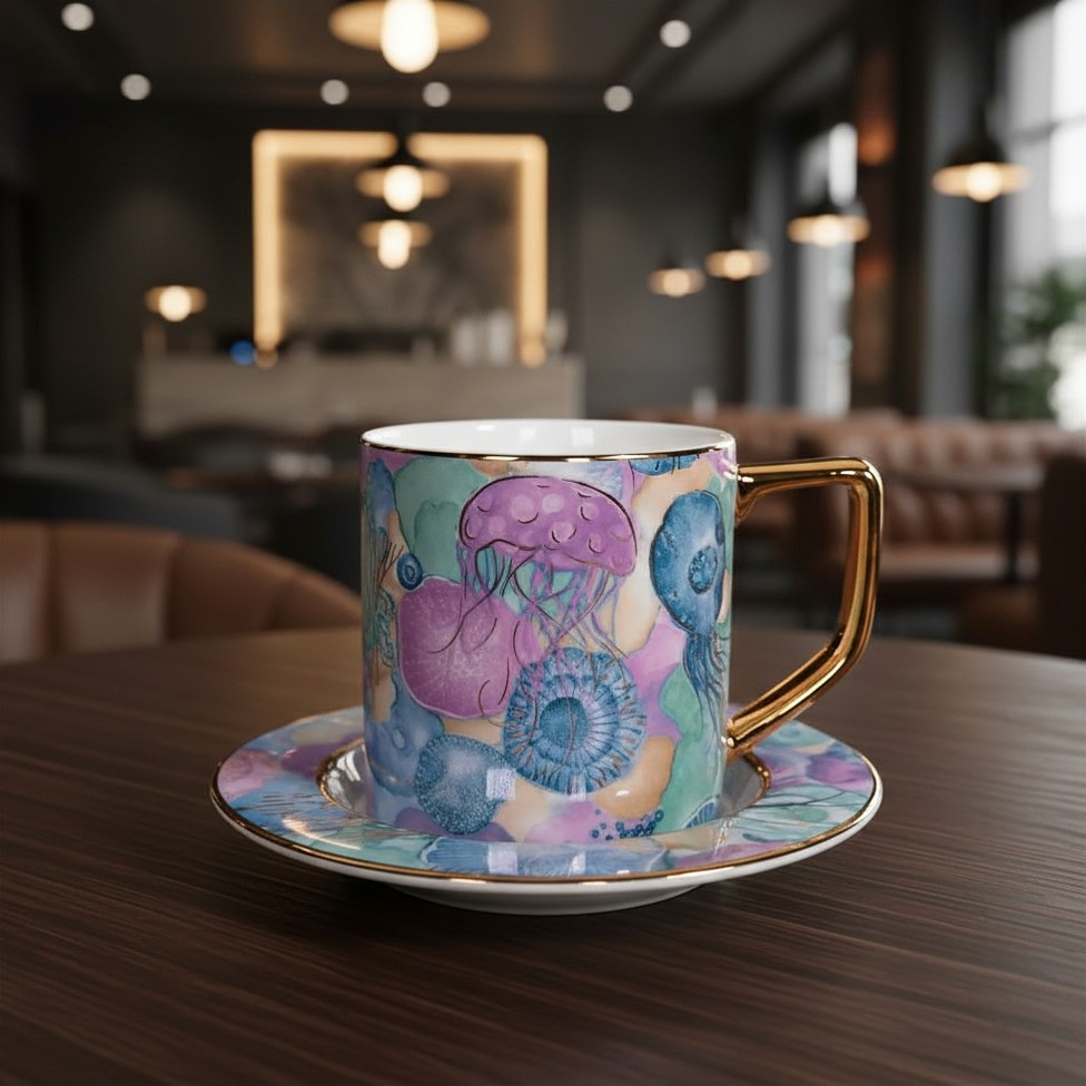Service à Café en Céramique Haute Finition, 8 Pièces