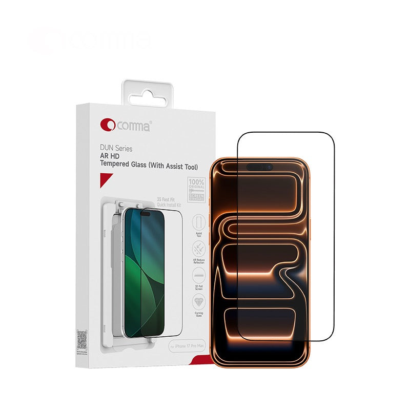 Comma Dun Series Verre trempé AR HD avec outil d’installation pour iPhone 17 Pro Max