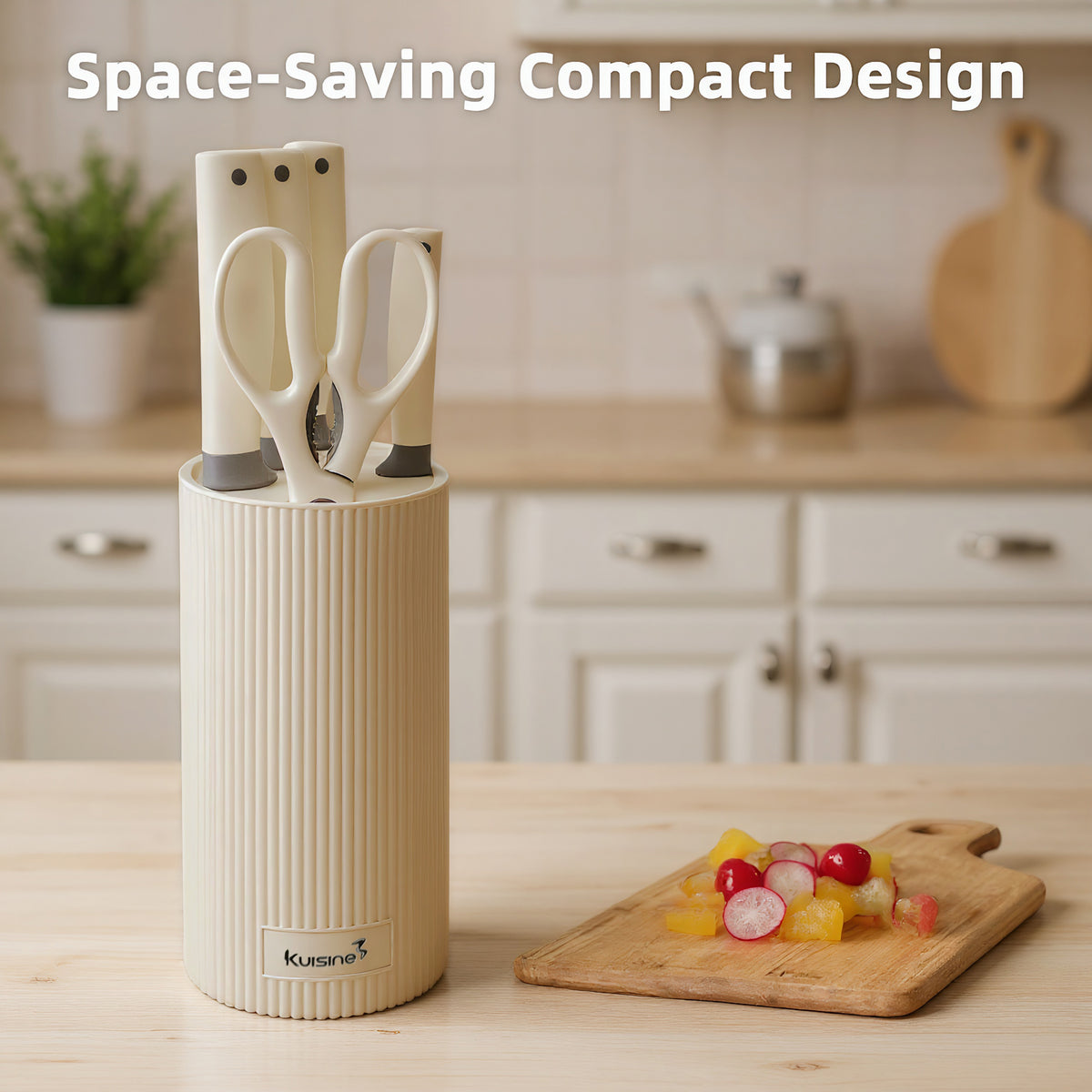 Kuisine Ensemble de Couteaux Premium 6 Pièces Beige, Acier Inoxydable et Ultra Tranchants