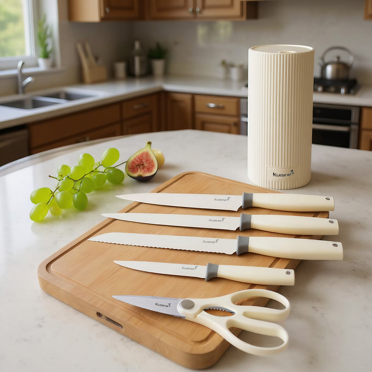 Kuisine Ensemble de Couteaux Premium 6 Pièces Beige, Acier Inoxydable et Ultra Tranchants