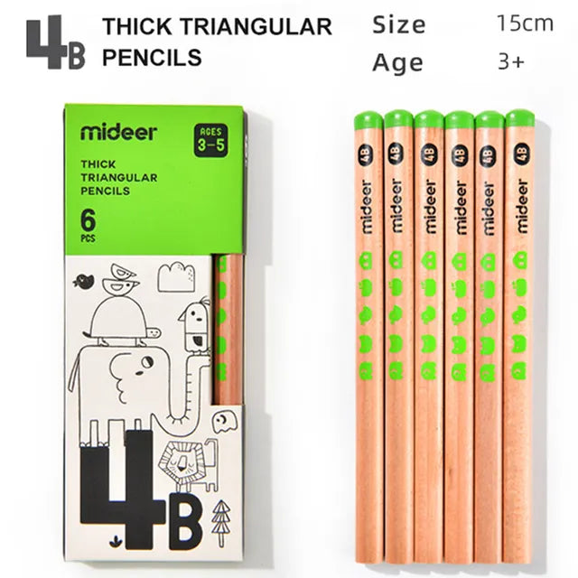 Mideer Crayons triangulaires 4B, 6 pièces