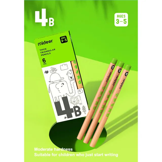 Mideer Crayons triangulaires 4B, 6 pièces