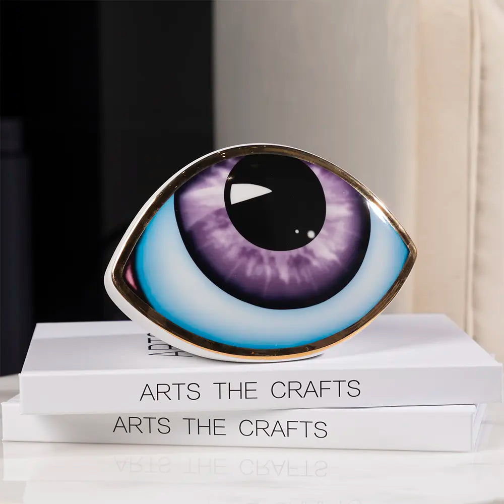Décoration Œil en Céramique Dorée, Luxe Moderne Violet