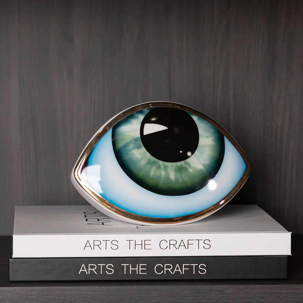 Décoration Œil en Céramique Dorée, Luxe Moderne Vert