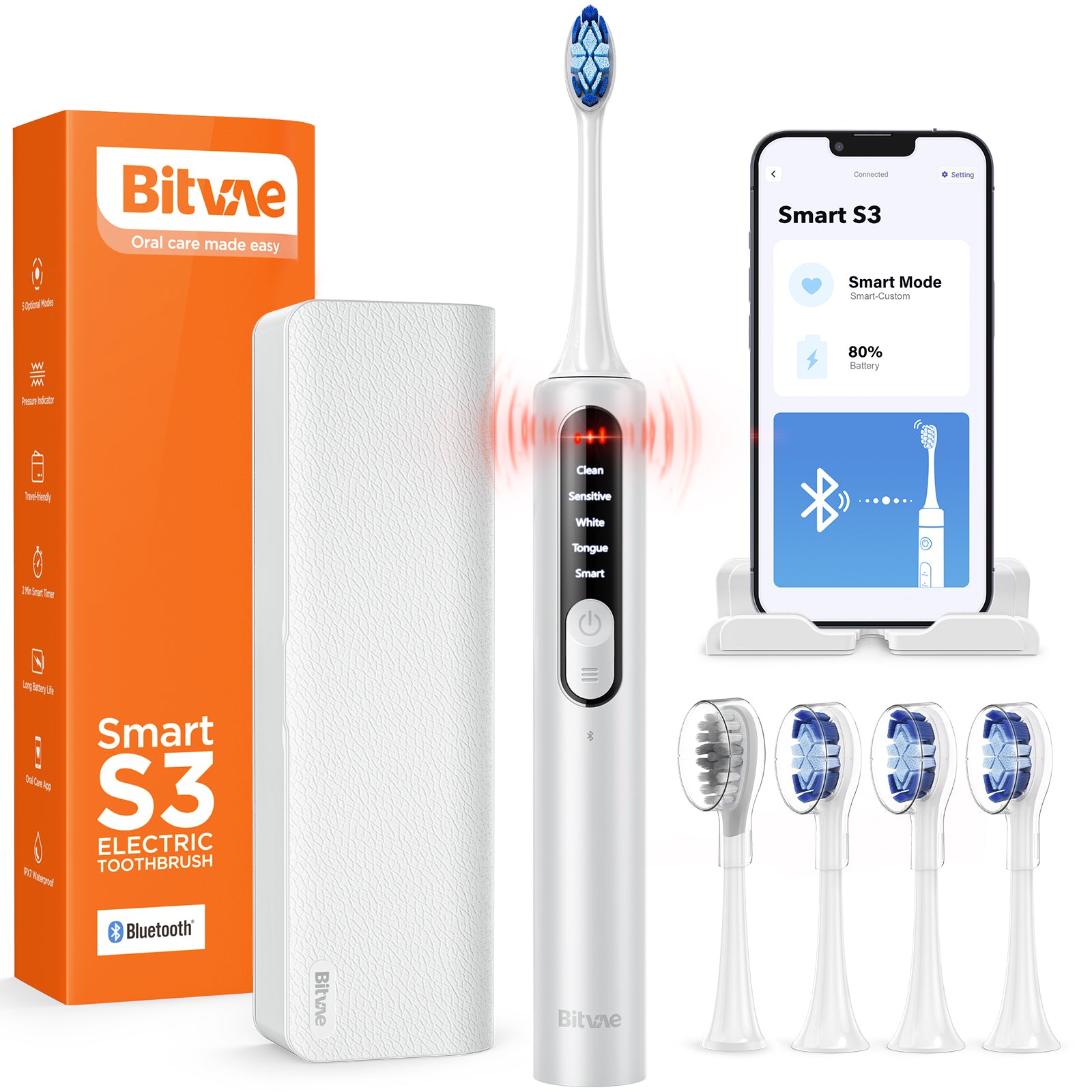 Bitvae S3 Brosse à Dents électrique Sonique Intelligente avec étui de Voyage