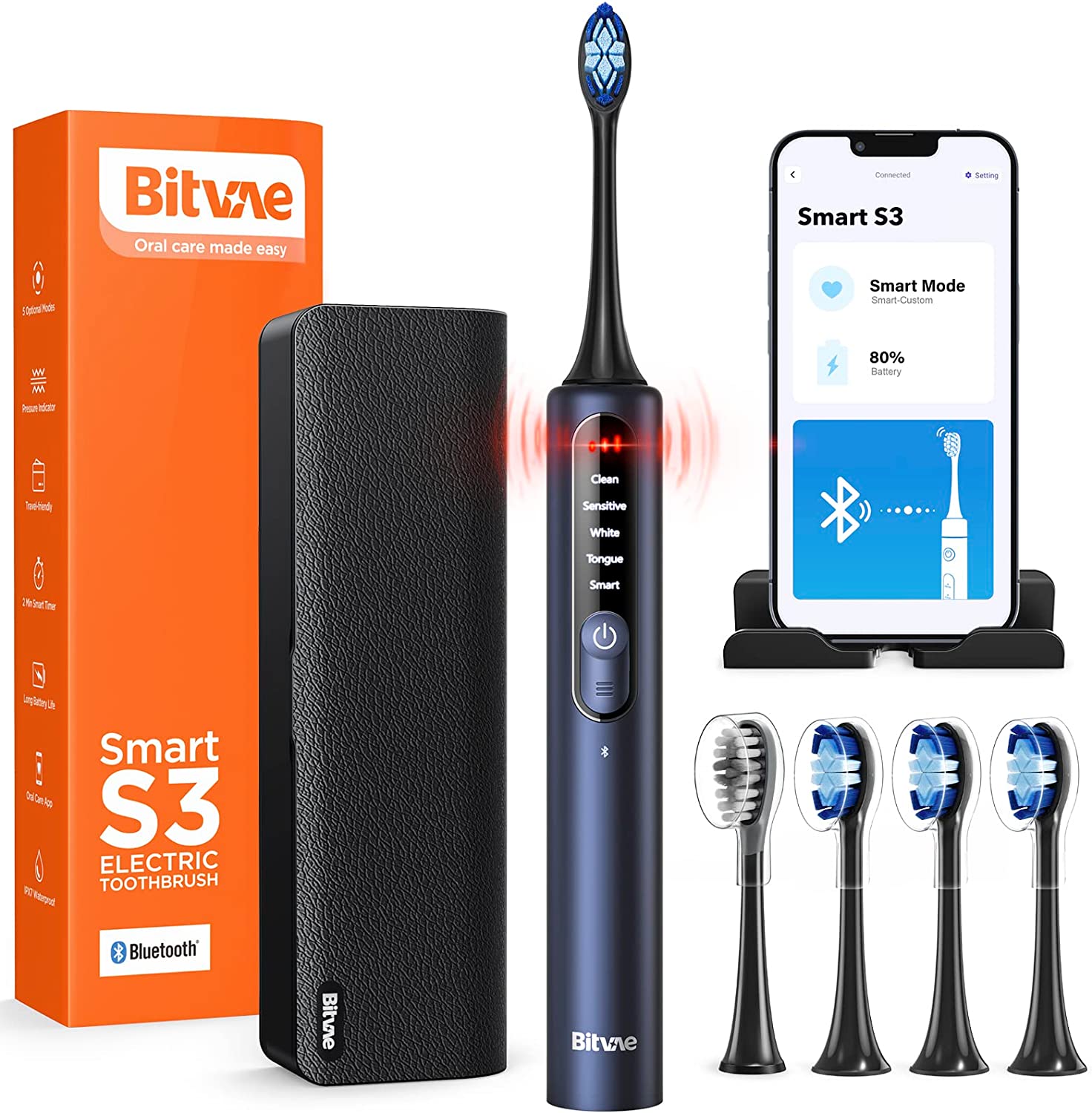 Bitvae S3 Brosse à Dents électrique Sonique Intelligente avec étui de Voyage