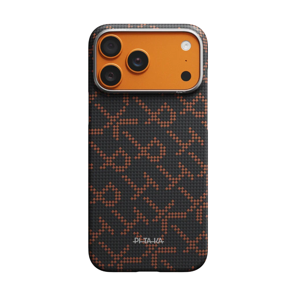 PITAKA Coque Ultra Mince pour iPhone 17 Pro Max Leaping Orange Black avec (PitaTap™)