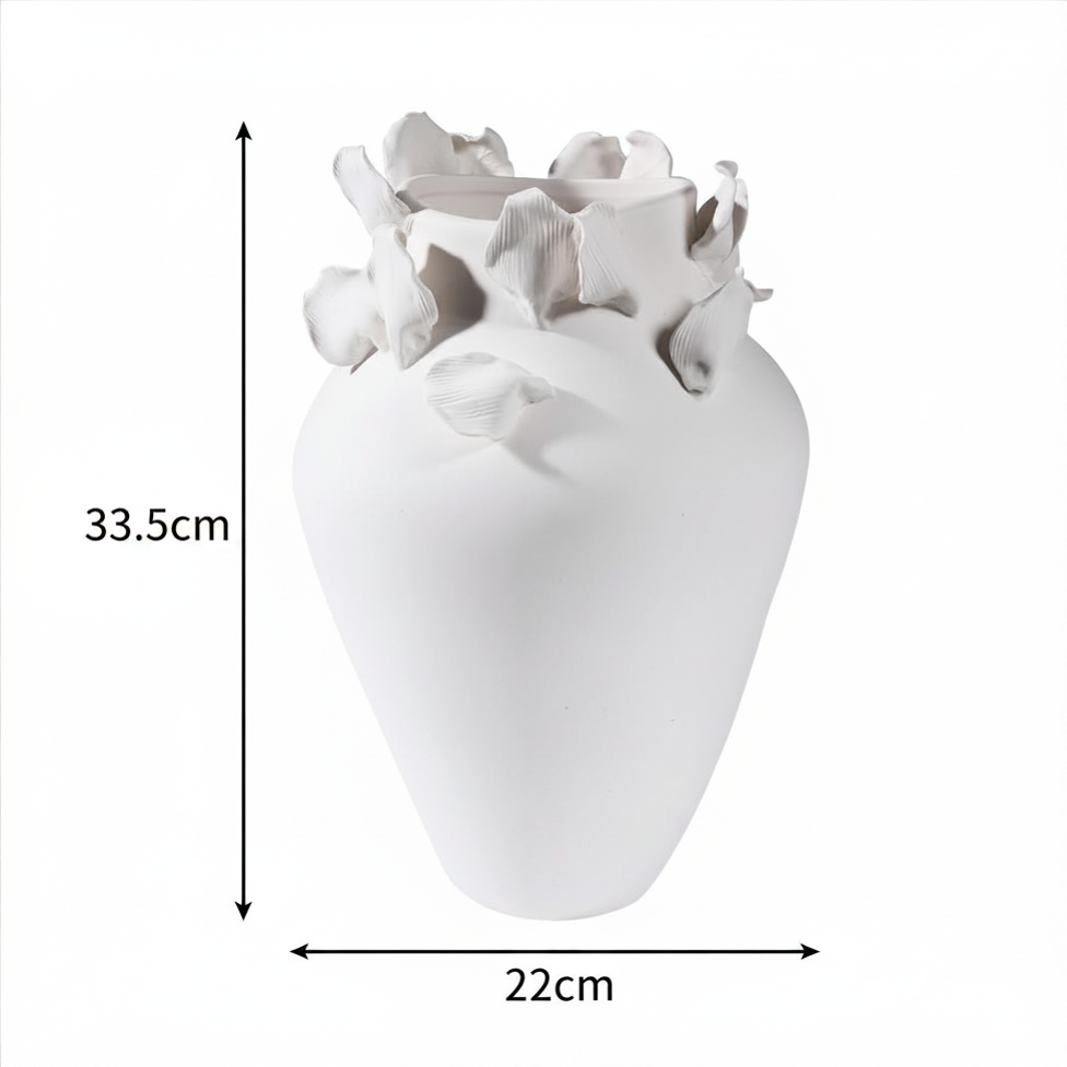 Merlin Living Grand Vase de Table en Céramique Fait Main avec Bourgeons Floraux Blancs