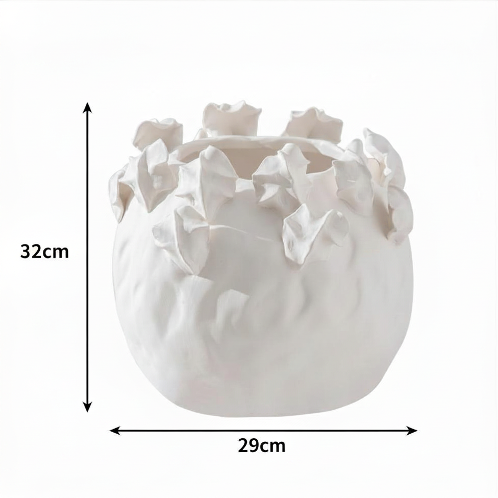 Merlin Living Grand Vase de Table en Céramique Fait Main avec Bourgeons Floraux Blancs