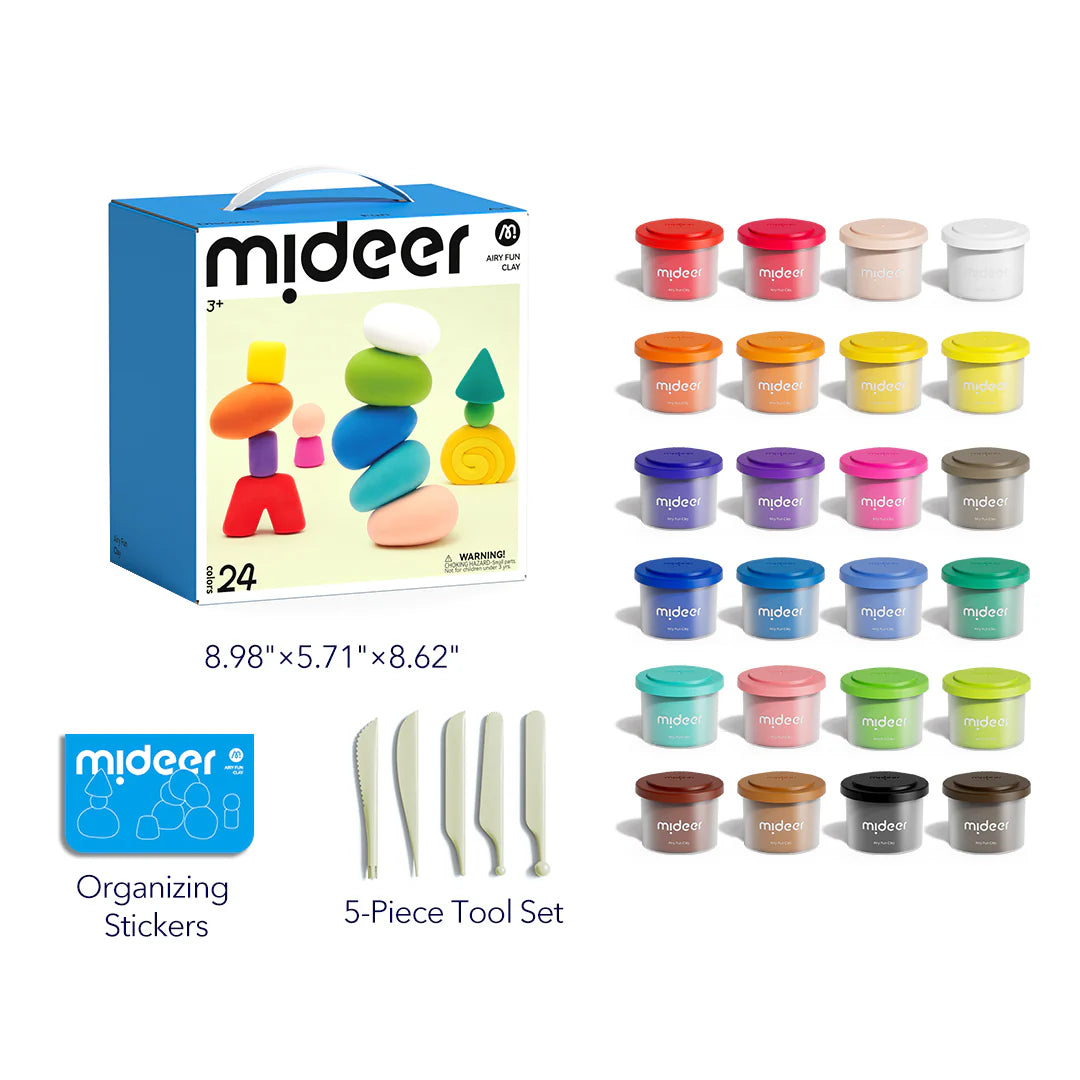 Mideer Pâte à Modeler Légère Airy Fun Clay : 24 couleurs
