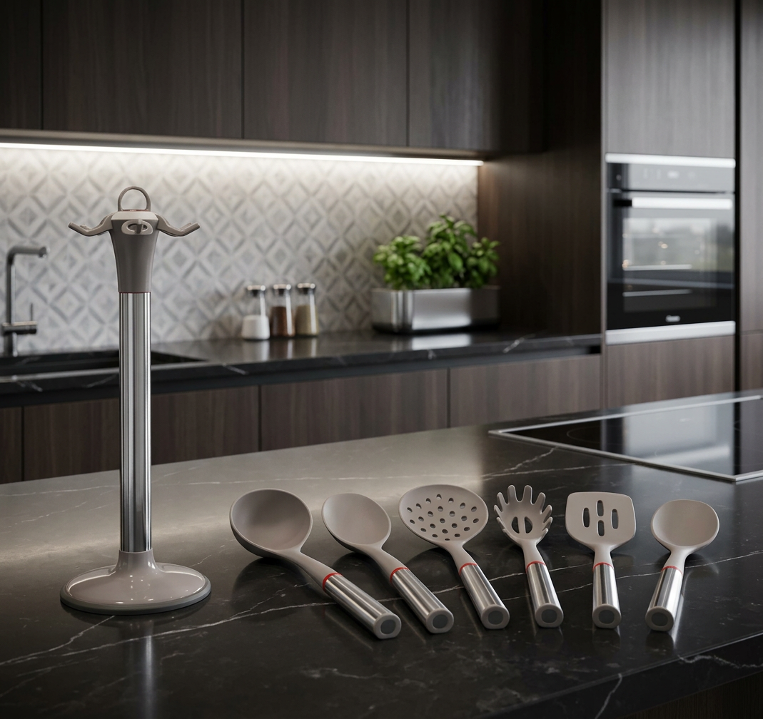 Set d’Ustensiles de Cuisine 6 Pièces en Silicone, Outils de Cuisson Antiadhésifs avec Manches en Acier Inoxydable